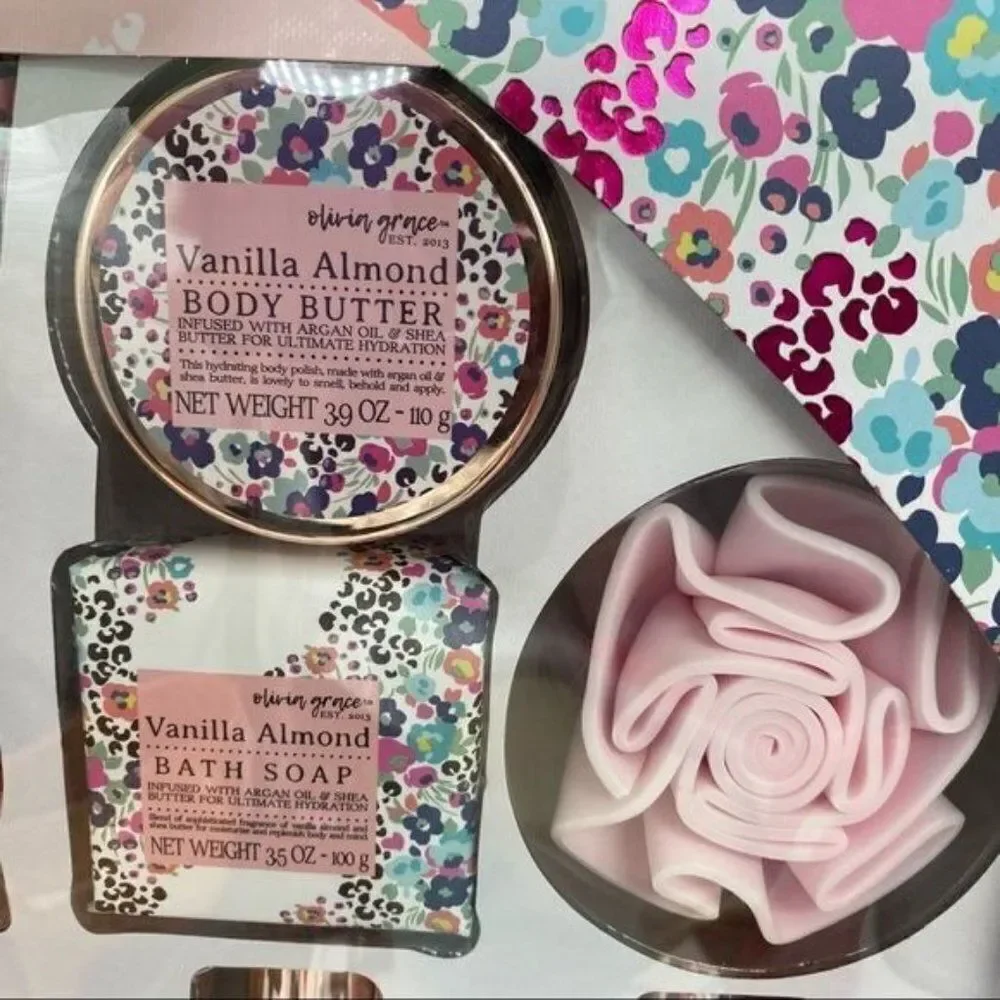 Bath and Body Gift Set Vanilla Almond Lotion Body Wash Soap New